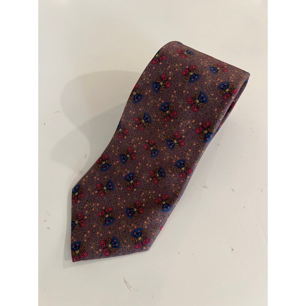Vintage Liberty of London 100% Imported Silk Neck Tie Purple Blue Floral JL